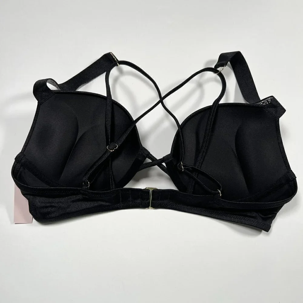 Victoria Secret 34A S Bombshell Push Up Top Bikini Set Shine Strap LOGO Black